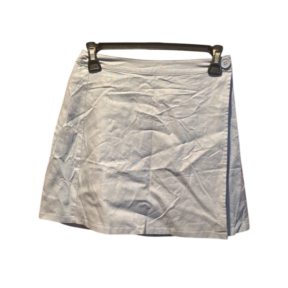 Nordstrom Open Edit Linen Blend Wrap Skirt in Blue Chambray XS NWT